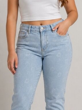 True Craft Light Blue Floral Mid-Rise Skinny Jeans
